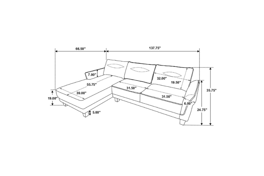 Caspian Upholstered Curved Arm Chaise Sectional Sofa 509540