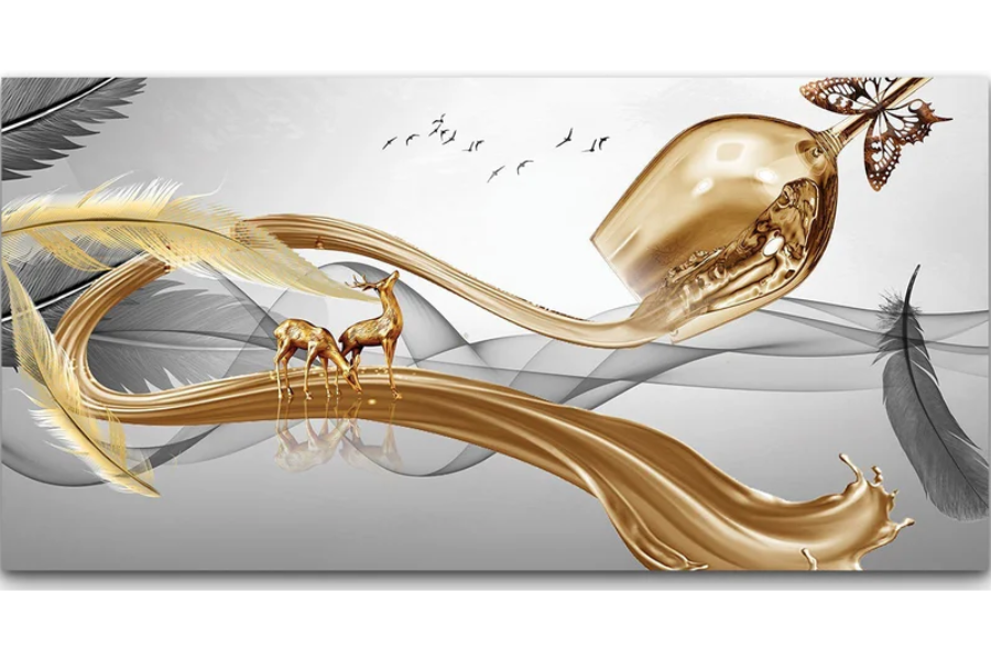 SULC-43 GOLDEN Deer and Wine Wall Art Print TG