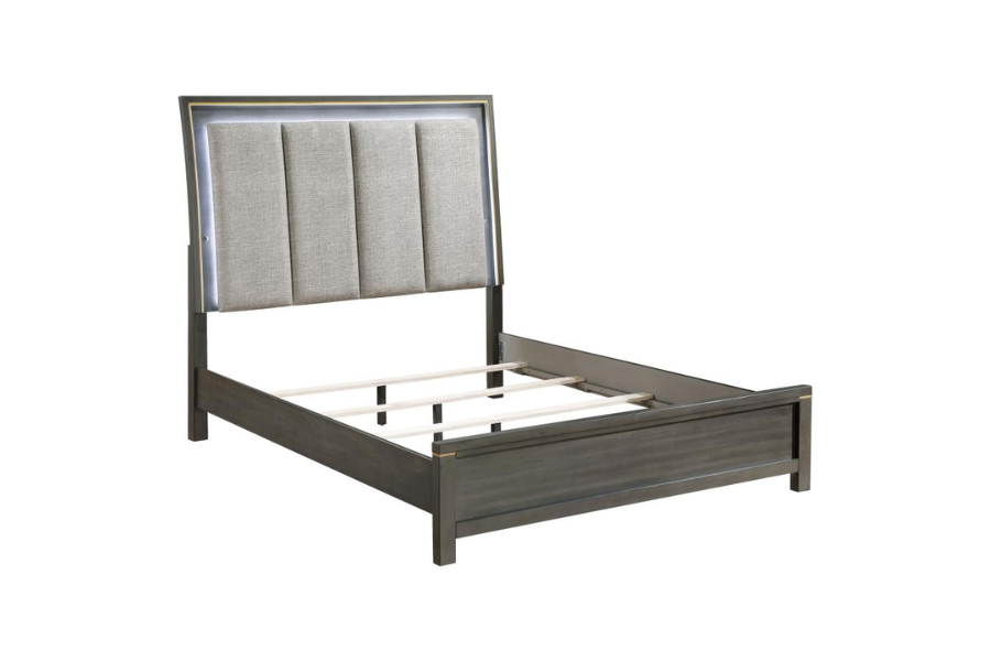 Kieran Wood Queen LED Panel Bed Grey 224741Q