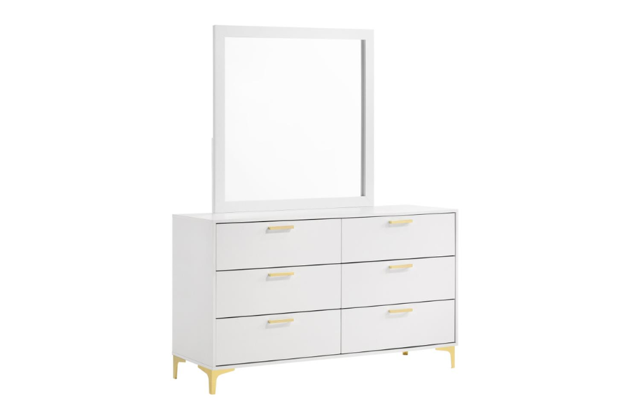 Kendall 6-drawer Dresser with Mirror White 224403M - Venini Furniture