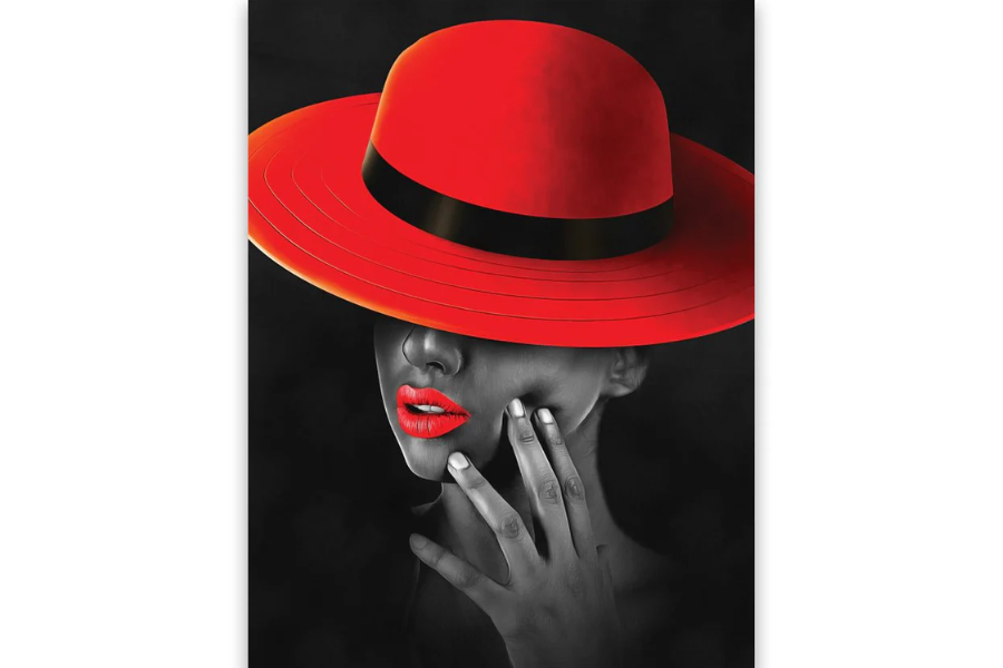 COUTURE Red Hat Glamour Modern Wall Art TG