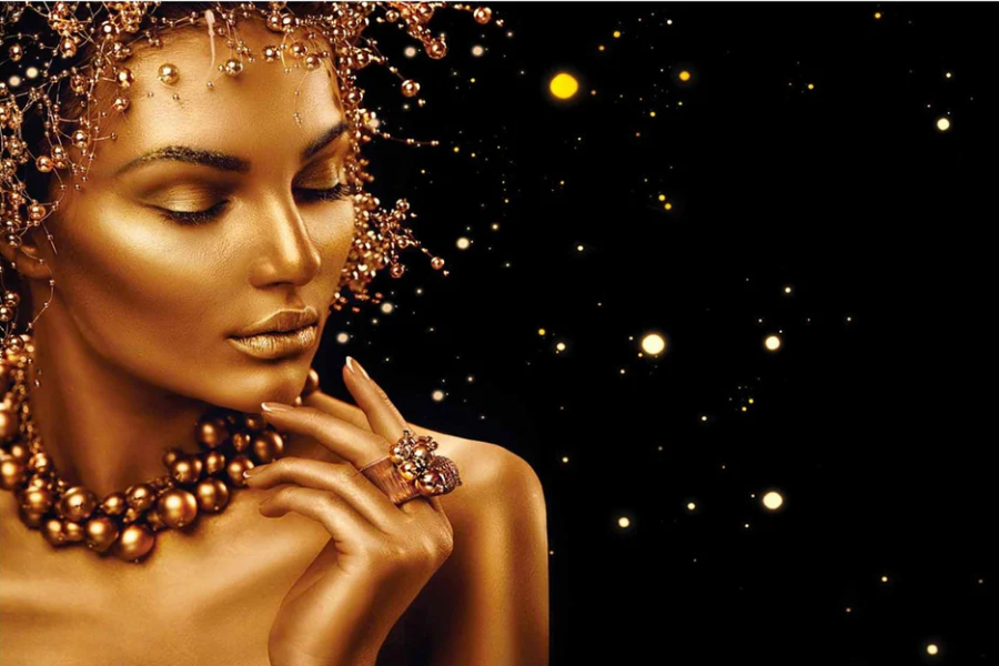 SU-82023 IRENE Women's Dazzling Gold Makeup Modern Wall Art TG