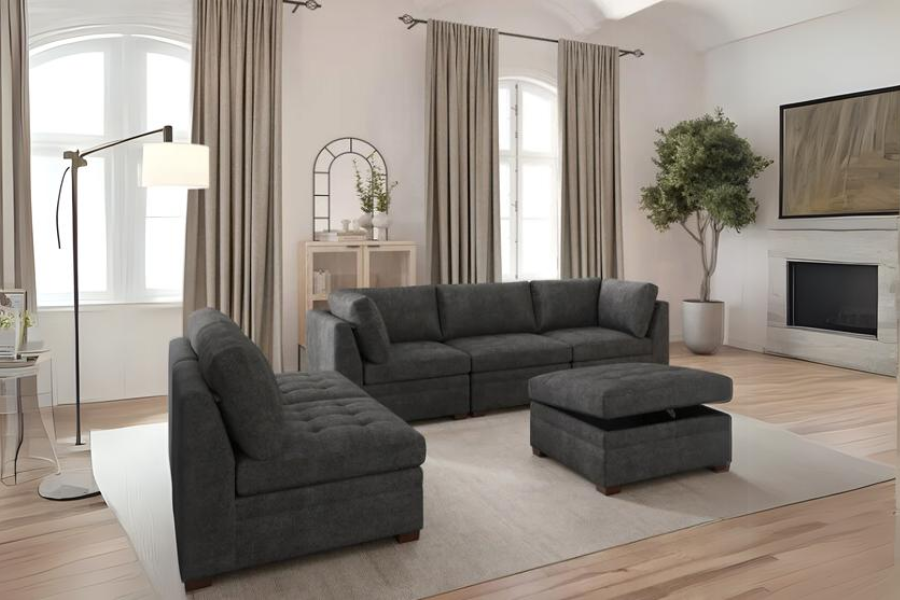 Thomasville Tisdale Modular Sectional 6 piece Boucle with Storage Ottoman