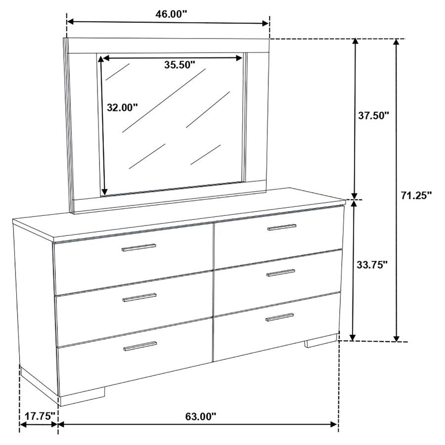 Felicity 6-drawer Dresser with LED Mirror White High Gloss