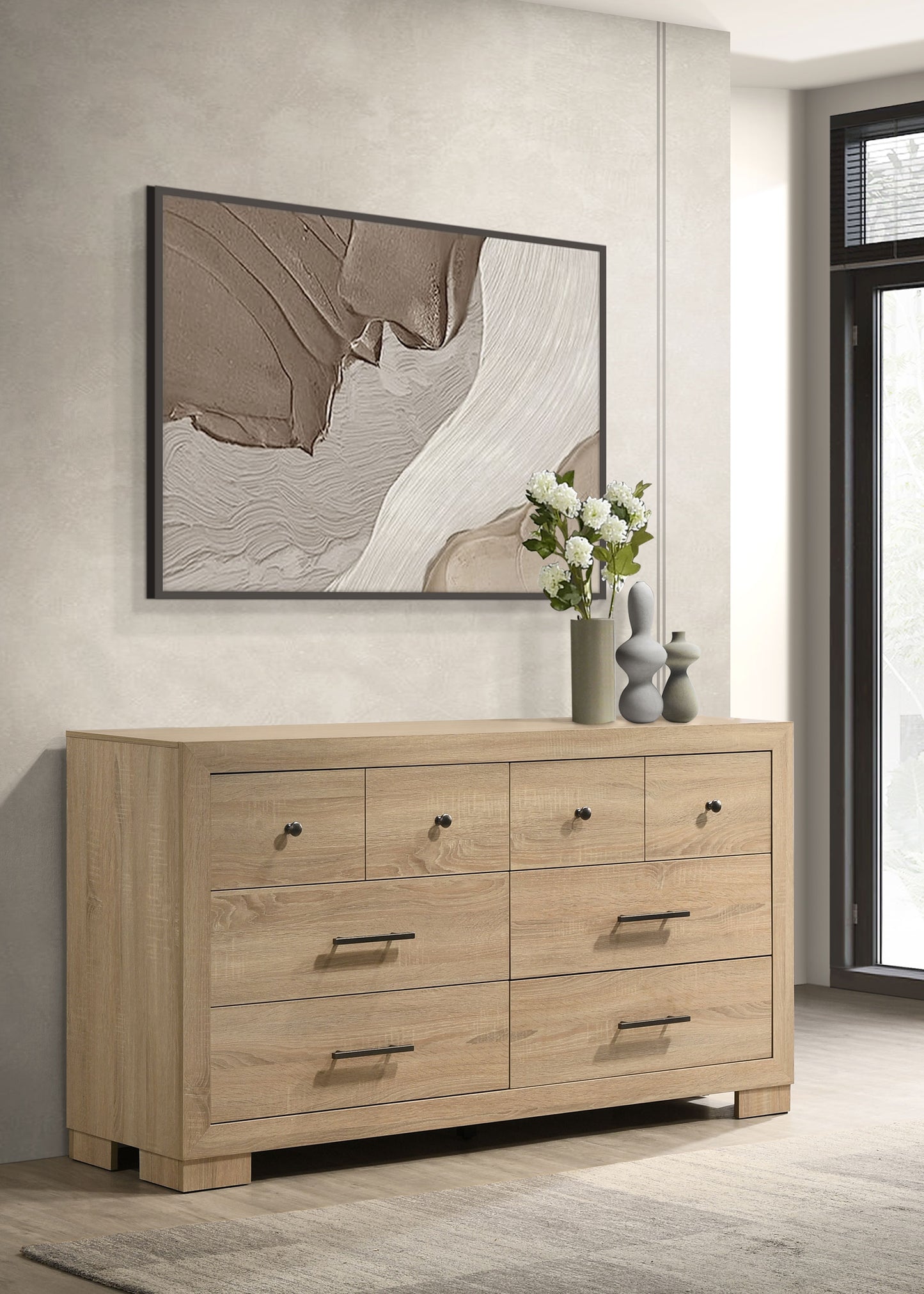 Arielle Dresser and Mirror Set with Mixed Hardware Light Oak 223113M