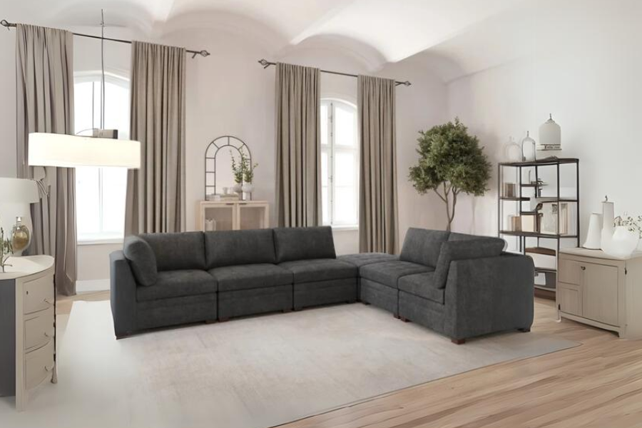 Thomasville Tisdale Modular Sectional 6 piece Boucle with Storage Ottoman