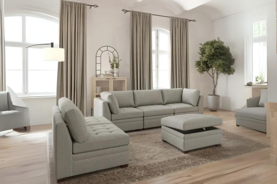 Thomasville Tisdale Modular Sectional 6 piece Boucle with Storage Ottoman