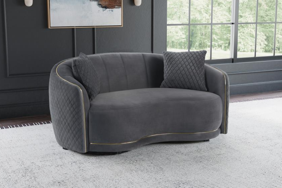 Brookside Velvet Upholstered Curved Loveseat Dark Grey 504845