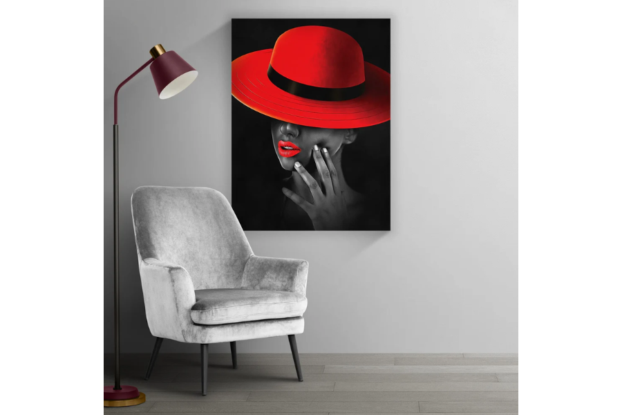 COUTURE Red Hat Glamour Modern Wall Art TG