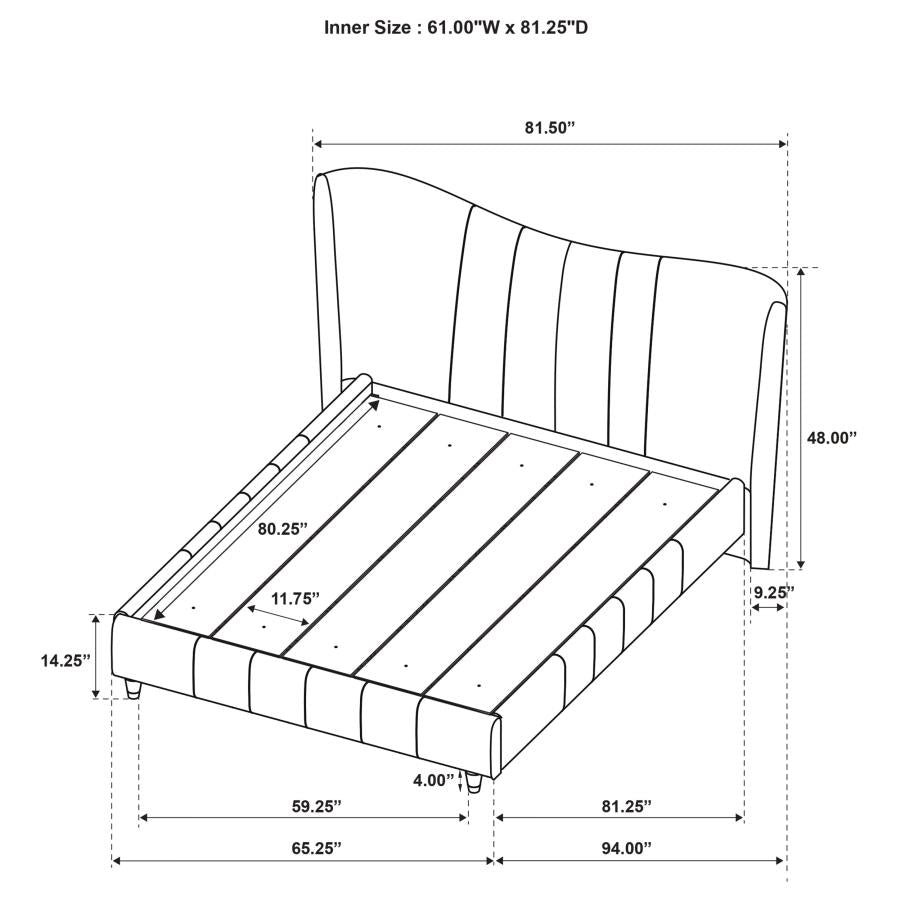 Evelyn Upholstered Queen OR Eastern King Panel Platform Bed Ivory - Venini Furniture