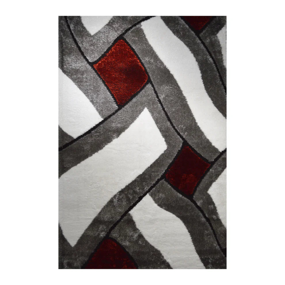 GR-1008 3D SHAGGY Patches white,grey and red Shaggy Rug
