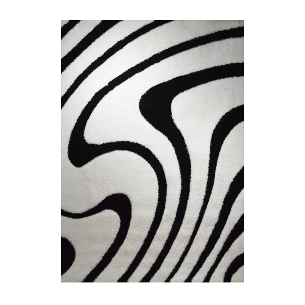 GR-1012 3D SHAGGY white and black Rug Winding Pattern