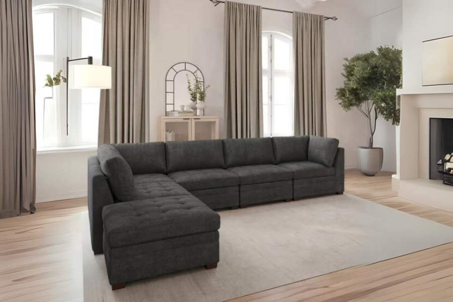Thomasville Tisdale Modular Sectional 6 piece Boucle with Storage Ottoman
