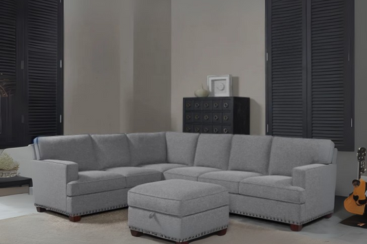Thomasville Emilee Fabric Sectional with Storage Ottoman
