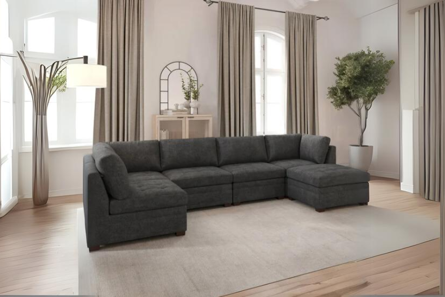 Thomasville Tisdale Modular Sectional 6 piece Boucle with Storage Ottoman