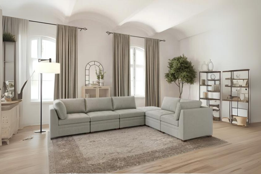Thomasville Tisdale Modular Sectional 6 piece Boucle with Storage Ottoman