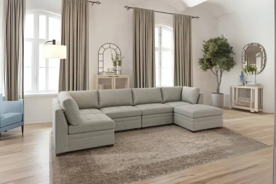 Thomasville Tisdale Modular Sectional 6 piece Boucle with Storage Ottoman