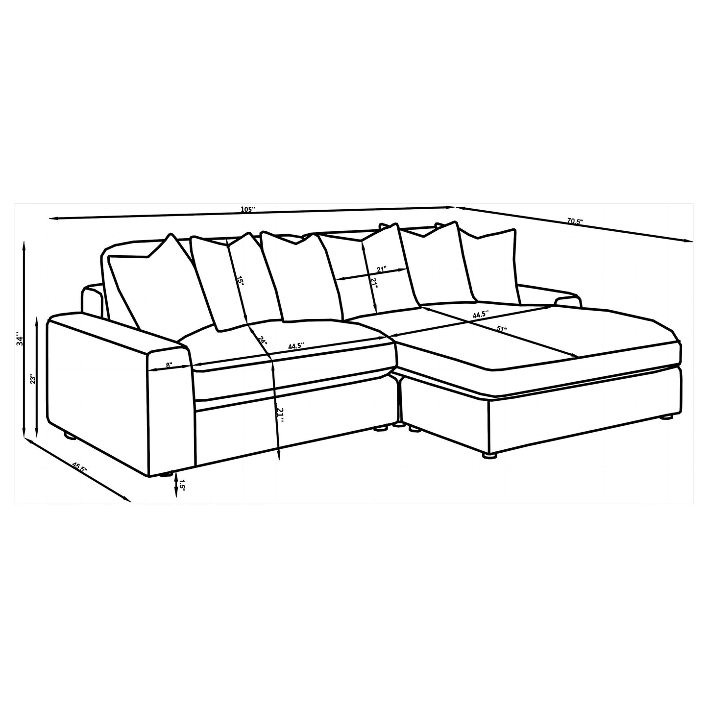 Blaine Upholstered Reversible Chaise Sectional Sofa Black 509889