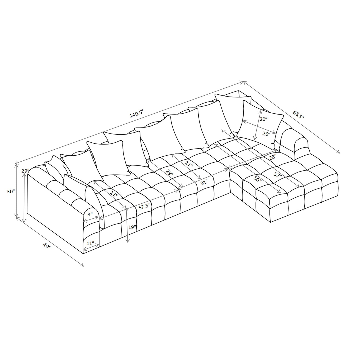 Amara 3-Piece Upholstered Sectional Sofa 551911-SETA