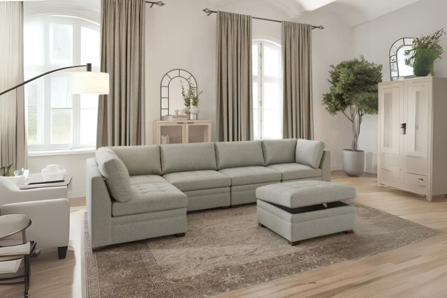 Thomasville Tisdale Modular Sectional 6 piece Boucle with Storage Ottoman