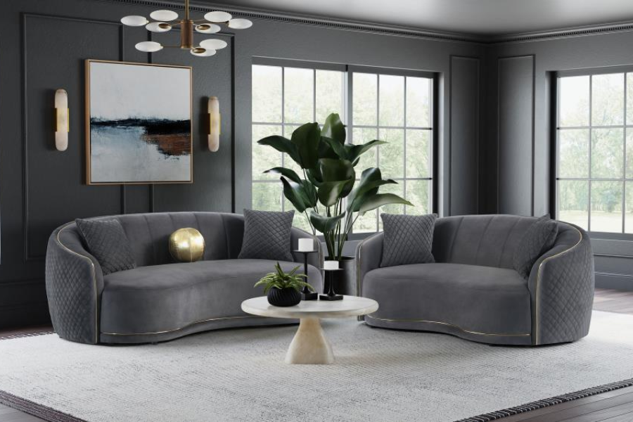 Brookside Velvet Upholstered Curved Loveseat Dark Grey 504845
