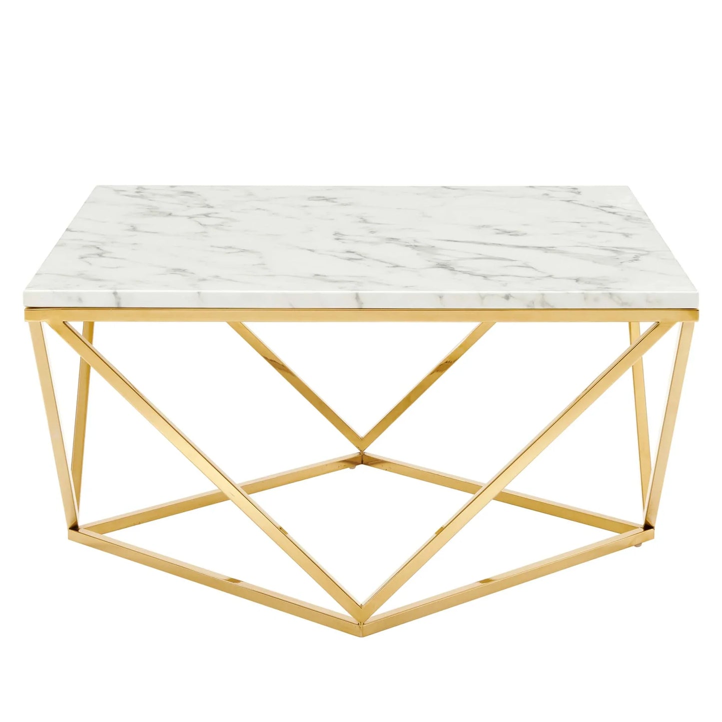 Vertex Gold Metal Stainless Steel Coffee Table in Gold White. - Venini Furniture