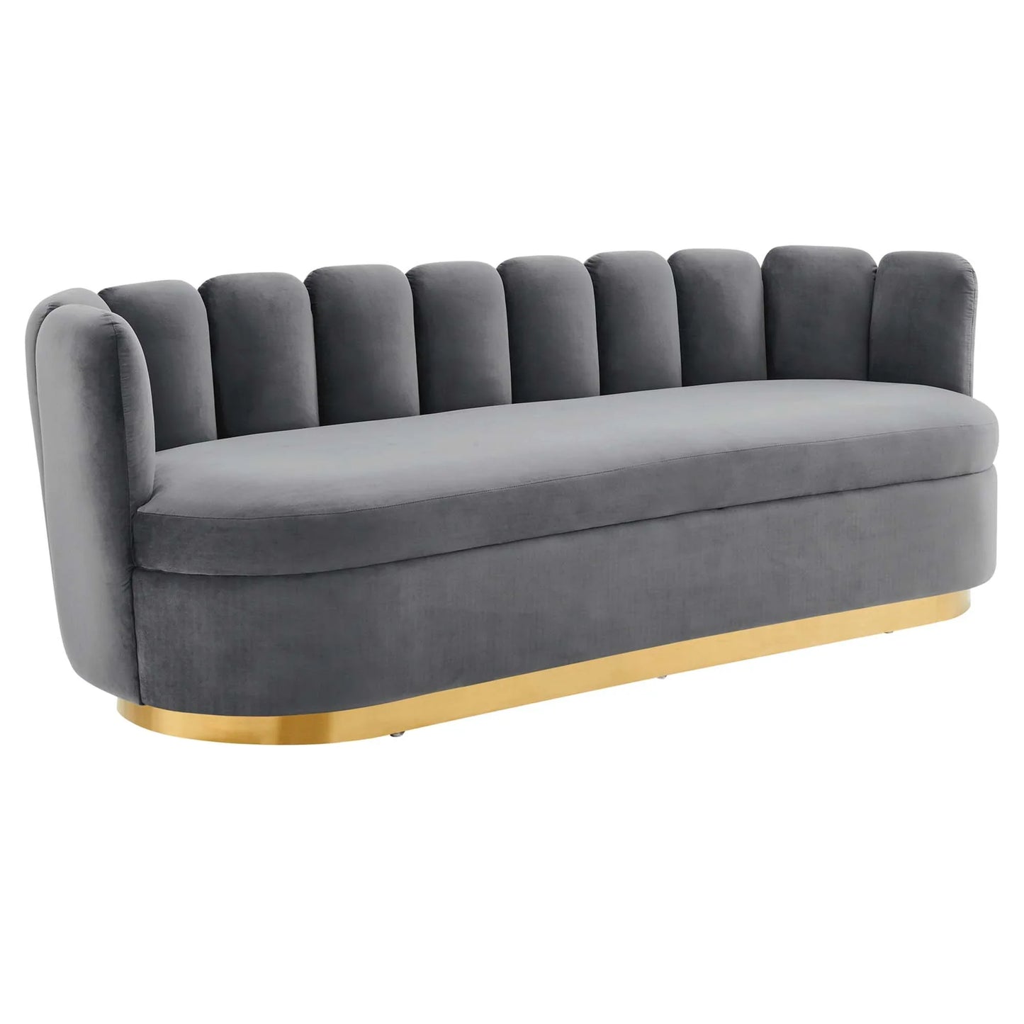 Victoria Channel Tufted Performance Velvet Sofa in Gray. - Venini Furniture