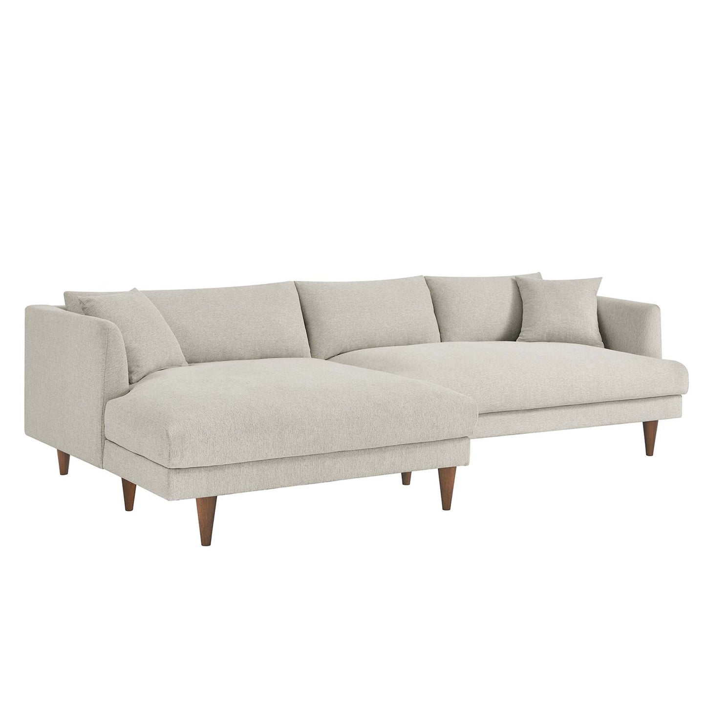 Zoya Left-Facing Down Filled Overstuffed Sectional Sofa in Heathered Weave Ivory. - Venini Furniture