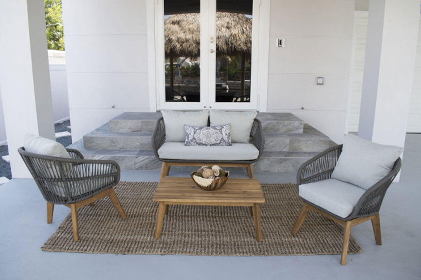 Surfers Cove 4 PC Settee w/grey cushions SKU: 719-1267-NAT - Venini Furniture