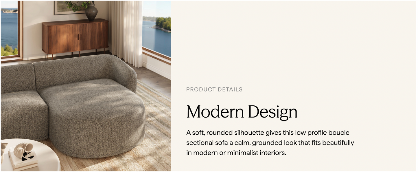 Monica 2 Piece Right Facing Boucle Fabric Modular Sofa with Chaise - Venini Furniture