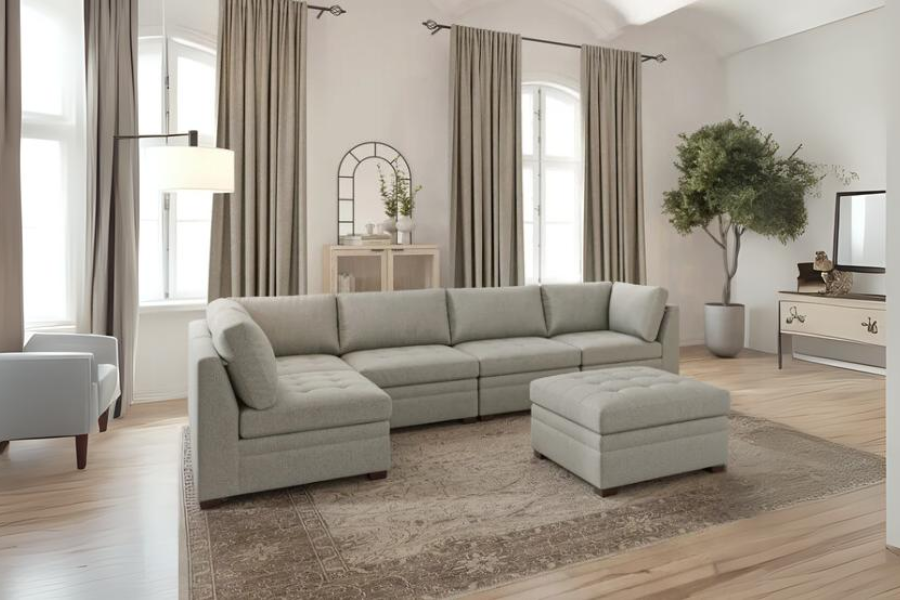 Thomasville Tisdale Modular Sectional 6 piece Boucle with Storage Ottoman