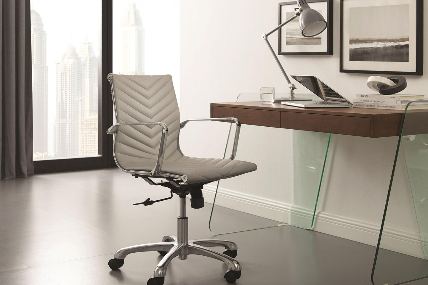 Archie Office Desk Walnut and White Model CB-786GR - Venini Furniture