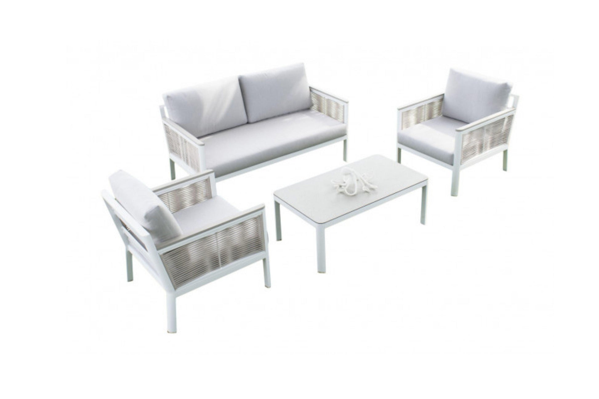 Santa Monica 4 PC Seating Set w/grey cushions SKU: PJO-3701-WHT-4PC - Venini Furniture