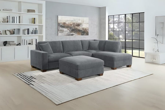 Thomasville Artesia Corduroy Fabric Sectional with Ottoman