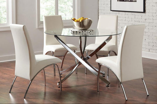 Beckham 5-piece Round Glass Top Dining Set Chrome and White