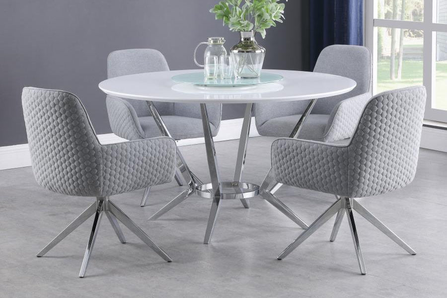 Abby Round Dining Table Set White High Gloss