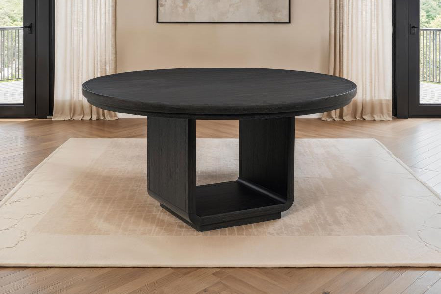 Leandro 60-inch Round Dining Table Burnished Black 115390