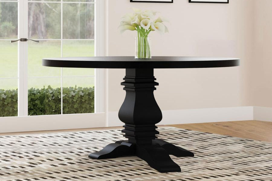 Florence Round 60-inch Pedestal Base Dining Table Black & Honey 115530 - Venini Furniture 