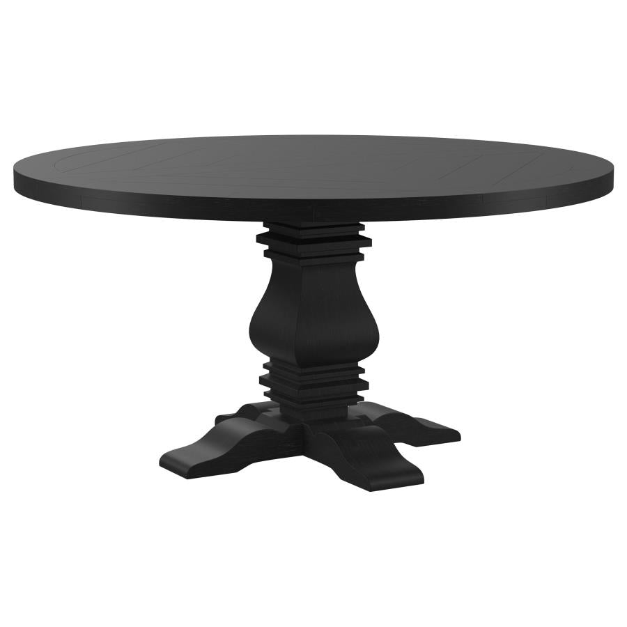 Florence Round 60-inch Pedestal Base Dining Table Black & Honey 115530 - Venini Furniture 
