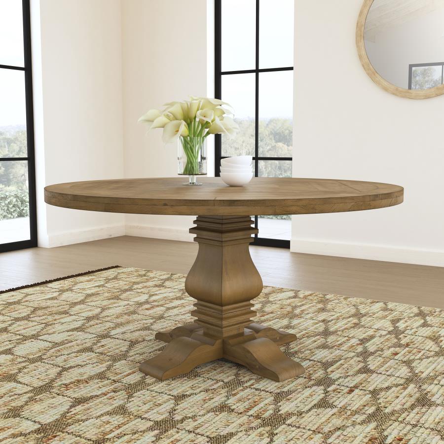 Florence Round 60-inch Pedestal Base Dining Table Black & Honey 115530 - Venini Furniture 