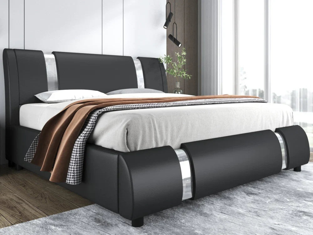 Platform Black Queen Bed With A Hydraulic Storage System