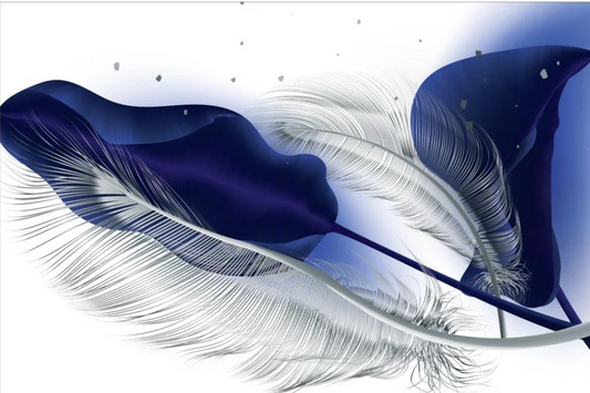 SULC-42 LEAVES SILVER, Blue/Light Blue Feather Modern Wall Art TG