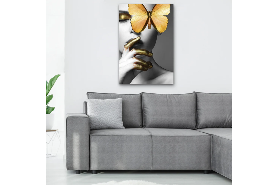 SULC-36 GRACE Butterfly's Gold Embrace Modern Wall Art TG