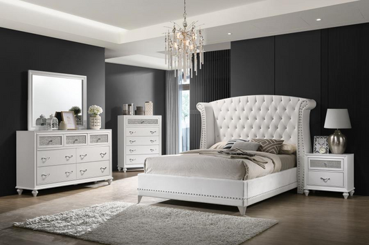 Barzini 5-piece Eastern King Bedroom Set White 300843KE-S5 - Venini Furniture 