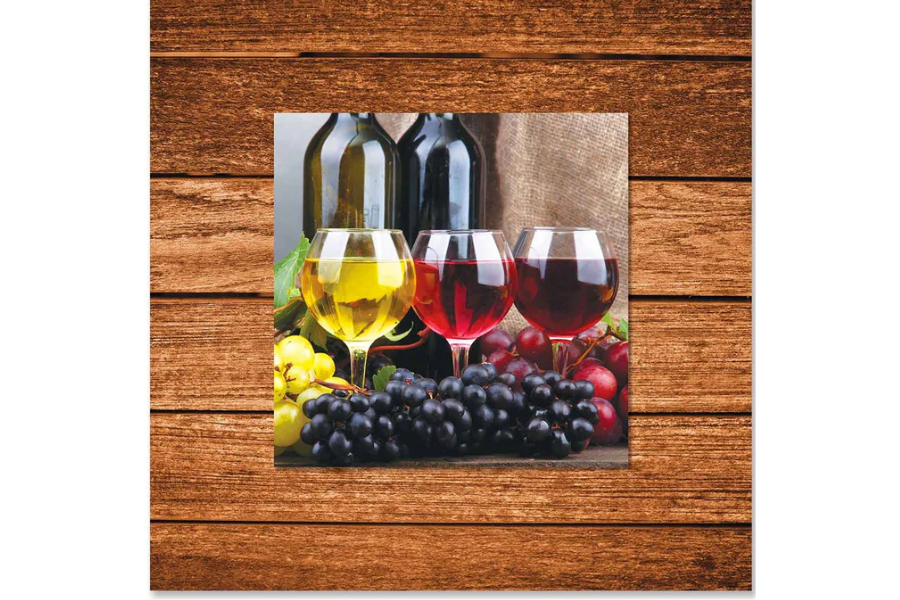 KLYRO Three Glasses of Wine with Background Miniature Fine Wall Art TG