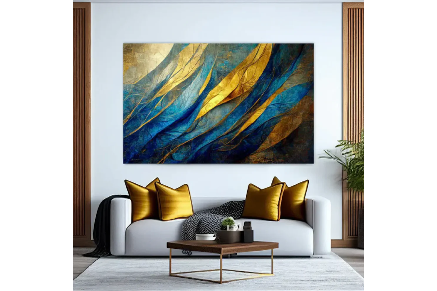 NC-70 GILDED Blue and Gold Horizon Modern Wall Art TG