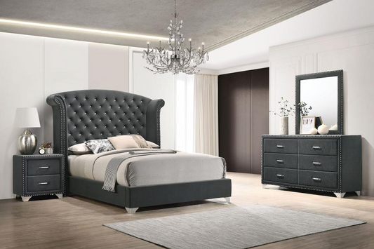 Barzini Upholstered Eastern King Wingback Bed Black 300643KE