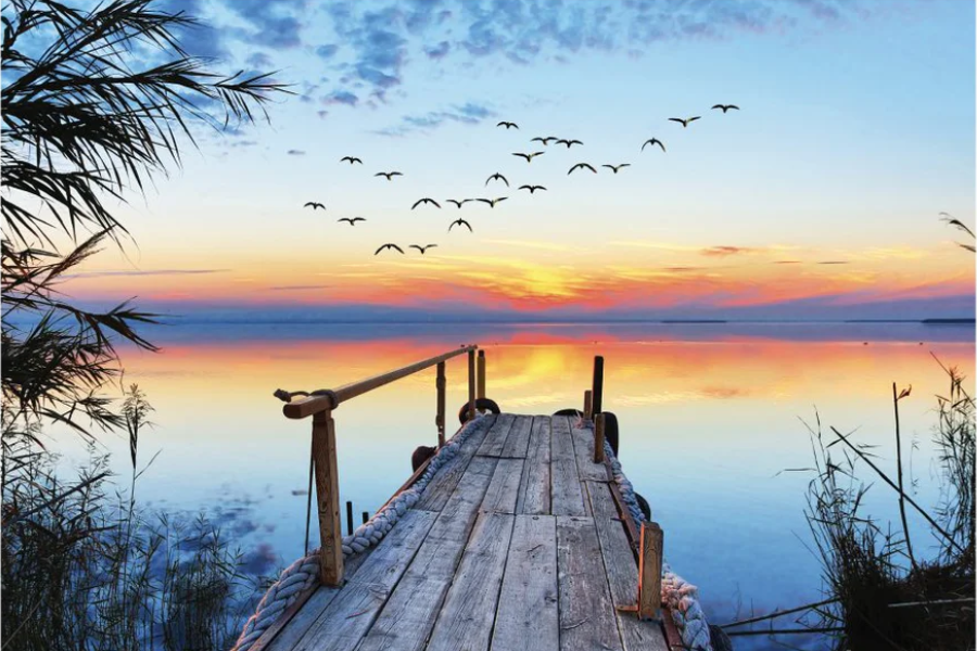 NC-22 SERENE Calm Sunset in a Lake Modern Wall Art TG