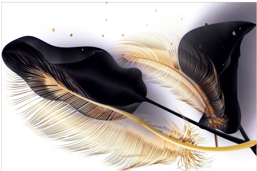 LEAVES Gold, Black/Red/Blue/Turquoise Feather Modern Wall Art TG