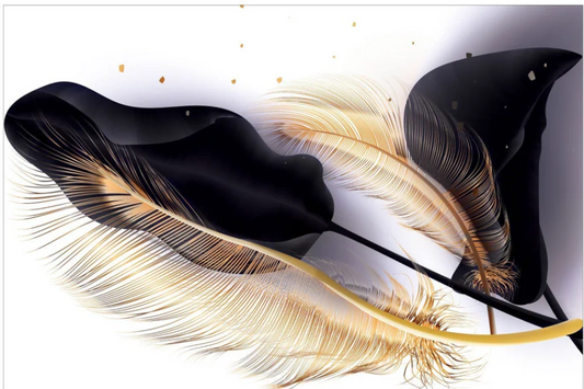 LEAVES Gold, Black/Red/Blue/Turquoise Feather Modern Wall Art TG